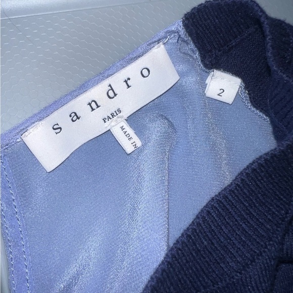 Sandro Paris Ipolit Blue Silk Cashmere Tie-Back Sweater Sheer Wrap Back Size Med - Picture 7 of 9